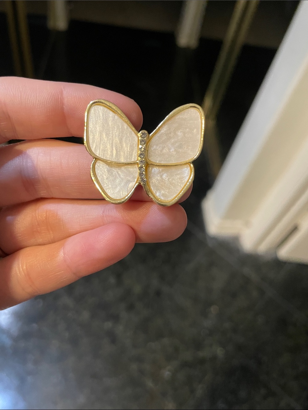 Cream and Gold Butterfly Brooch